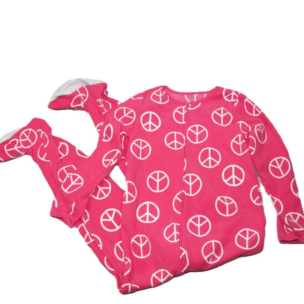 Carters Womens Pink Peace Sign Fleece Sleeper Pajamas Size 14 Adult